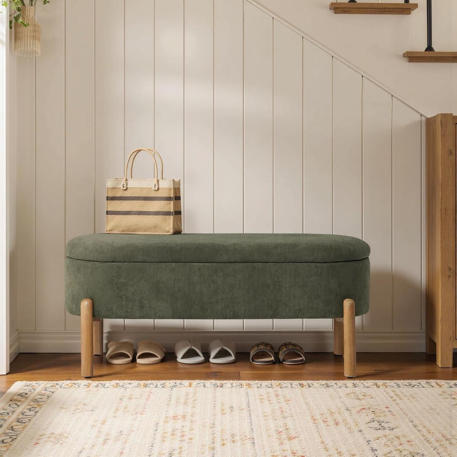 Green Oversized Storage Solution Bench Ottoman Bedroom