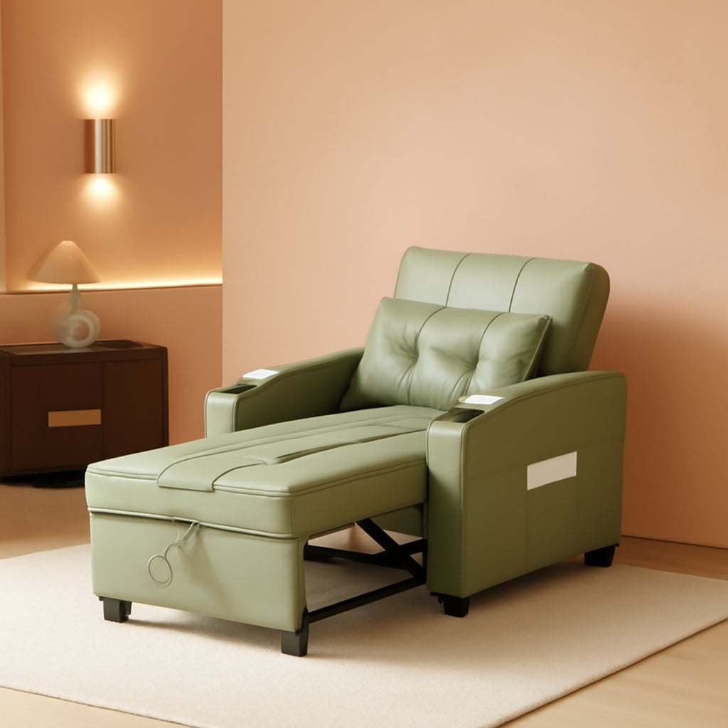 Green Sofa Bed Chair Recliner 3 In 1 Convertible USB Ports