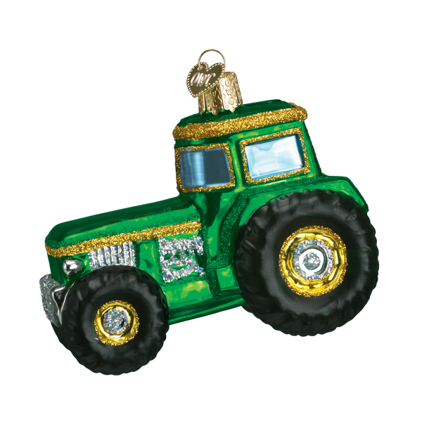Green Tractor Glass Ornament