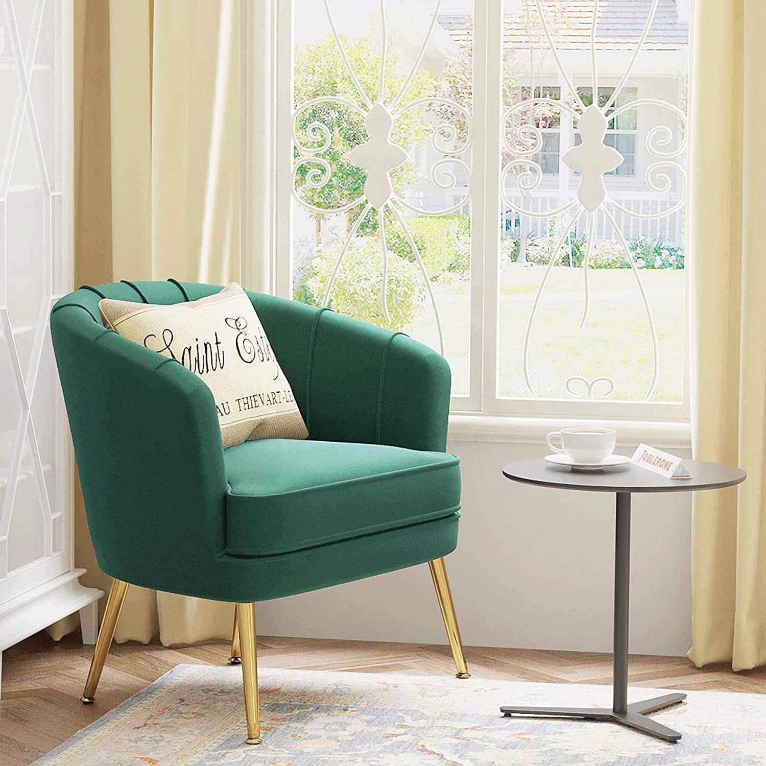 Green Velvet Accent Chair With Gold Legs For Living Room
