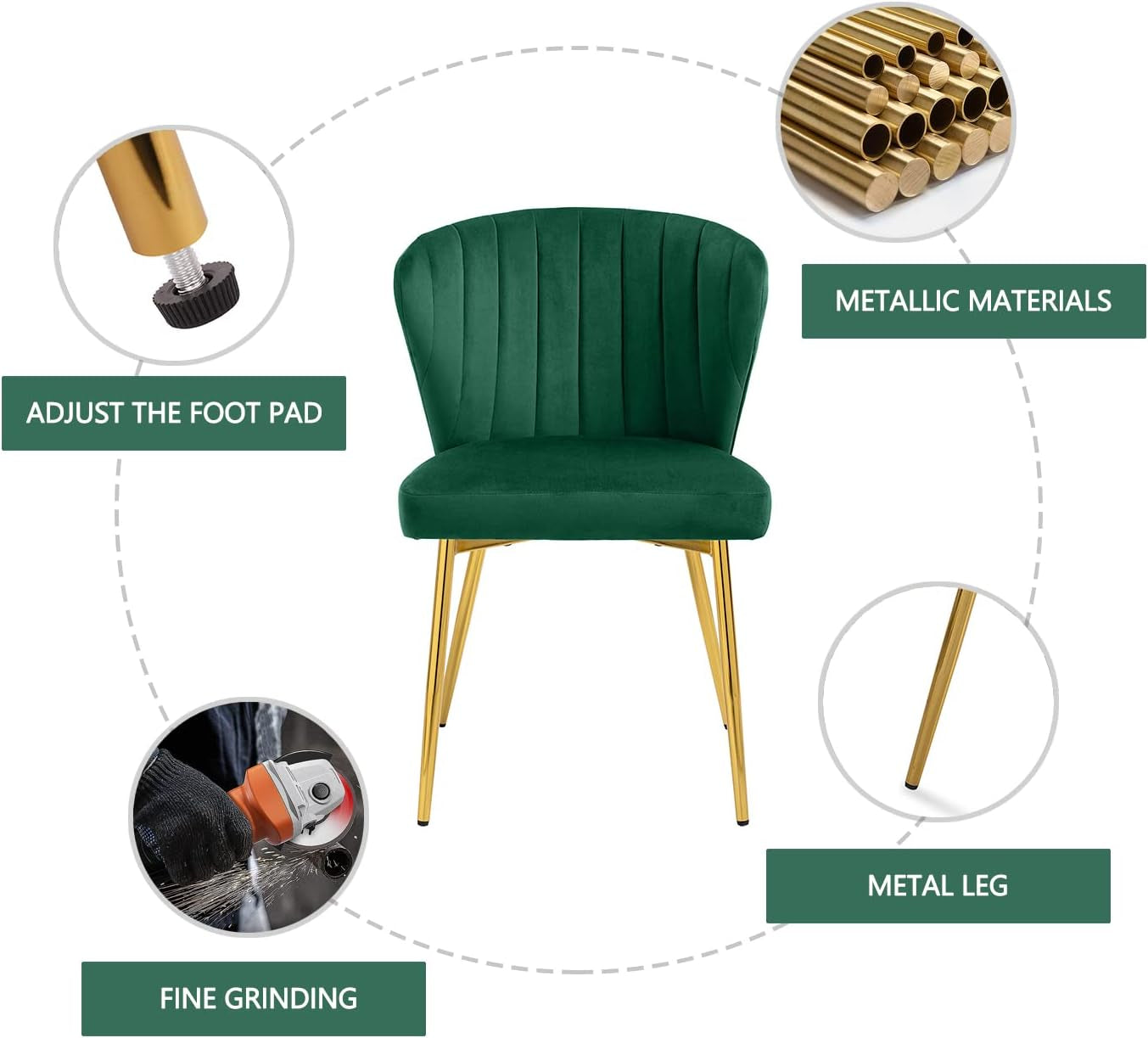 Green Velvet Dining Chair Set Of 4 For Dining Room