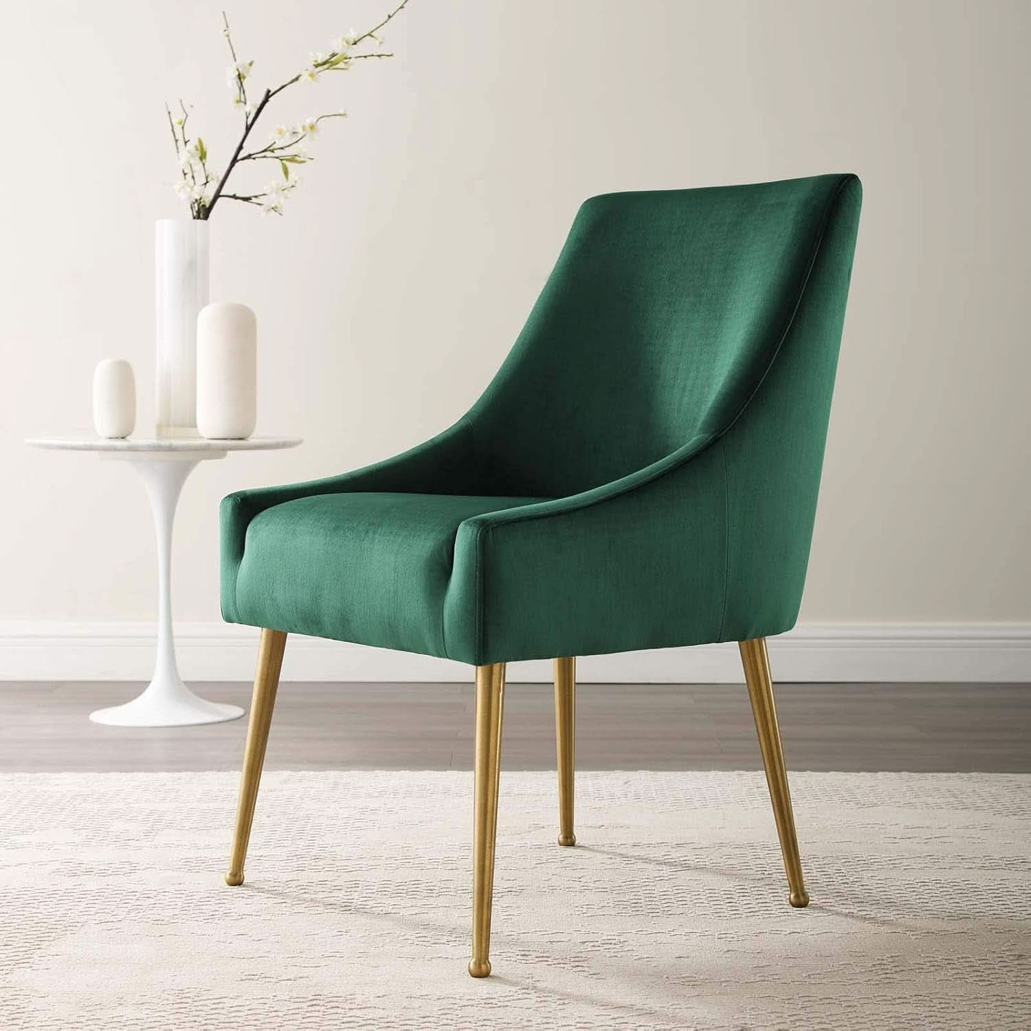 Green Velvet Dining Chair With Stain Resistant Upholstery