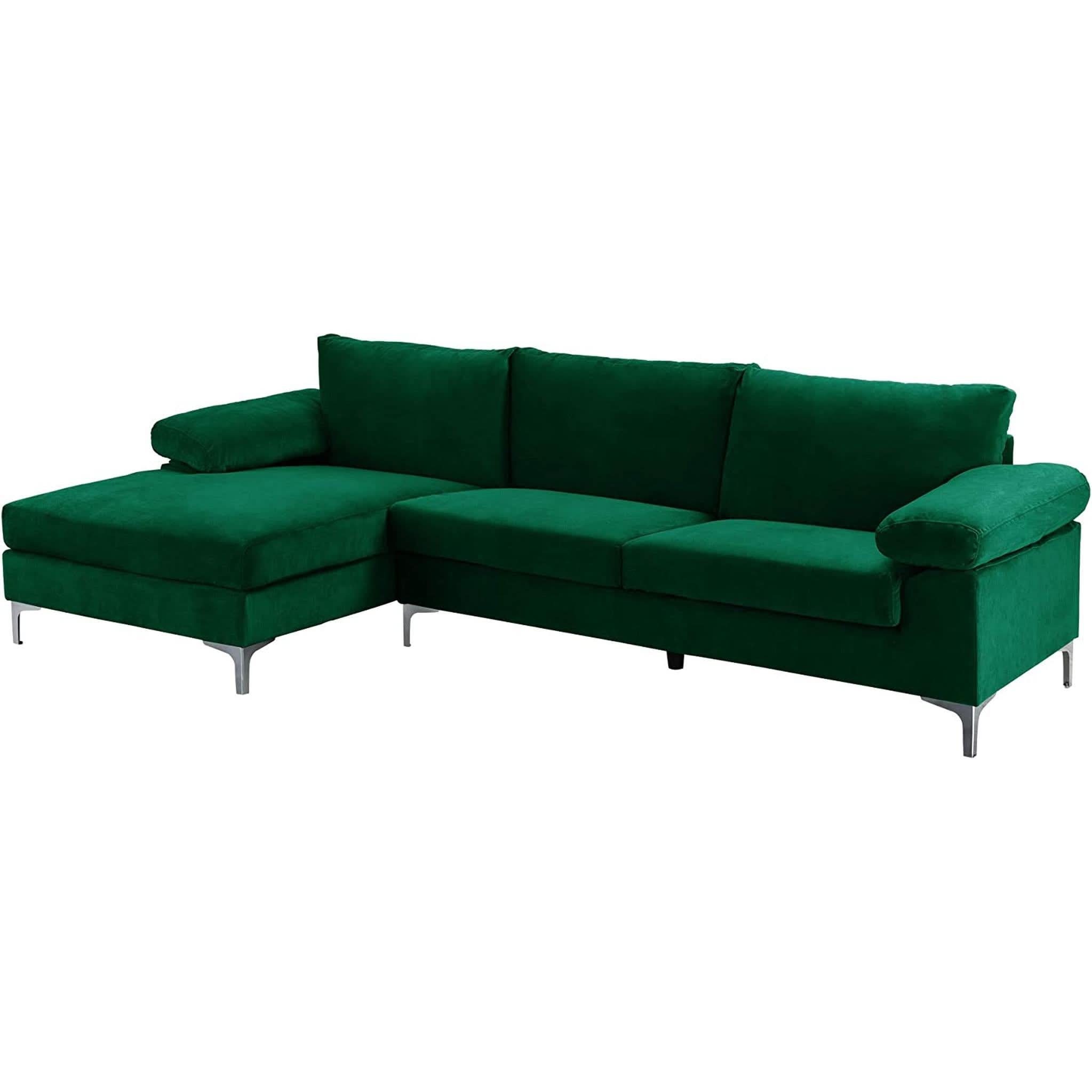 Green Velvet L Shaped Sectional Sofa With Wide Chaise