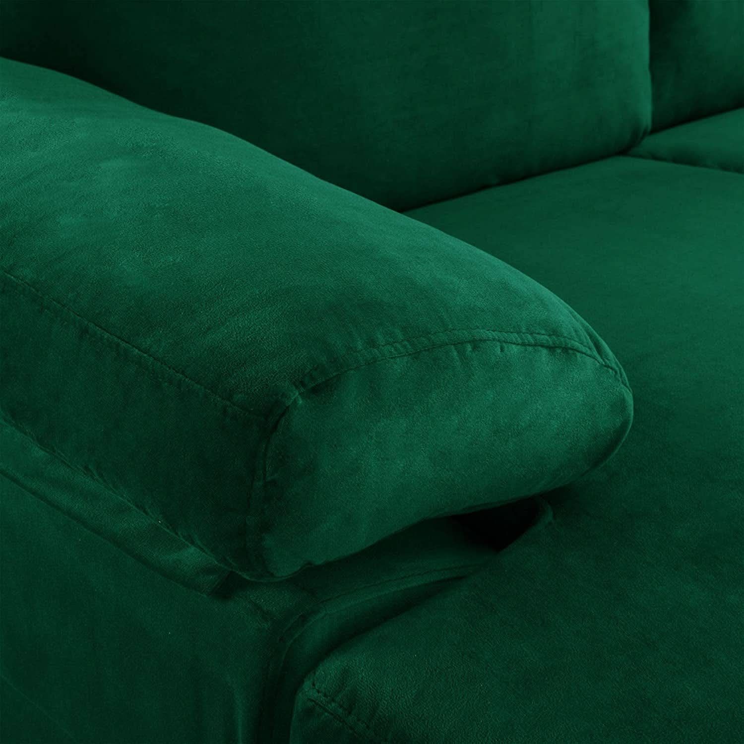 Green Velvet L Shaped Sectional Sofa With Wide Chaise