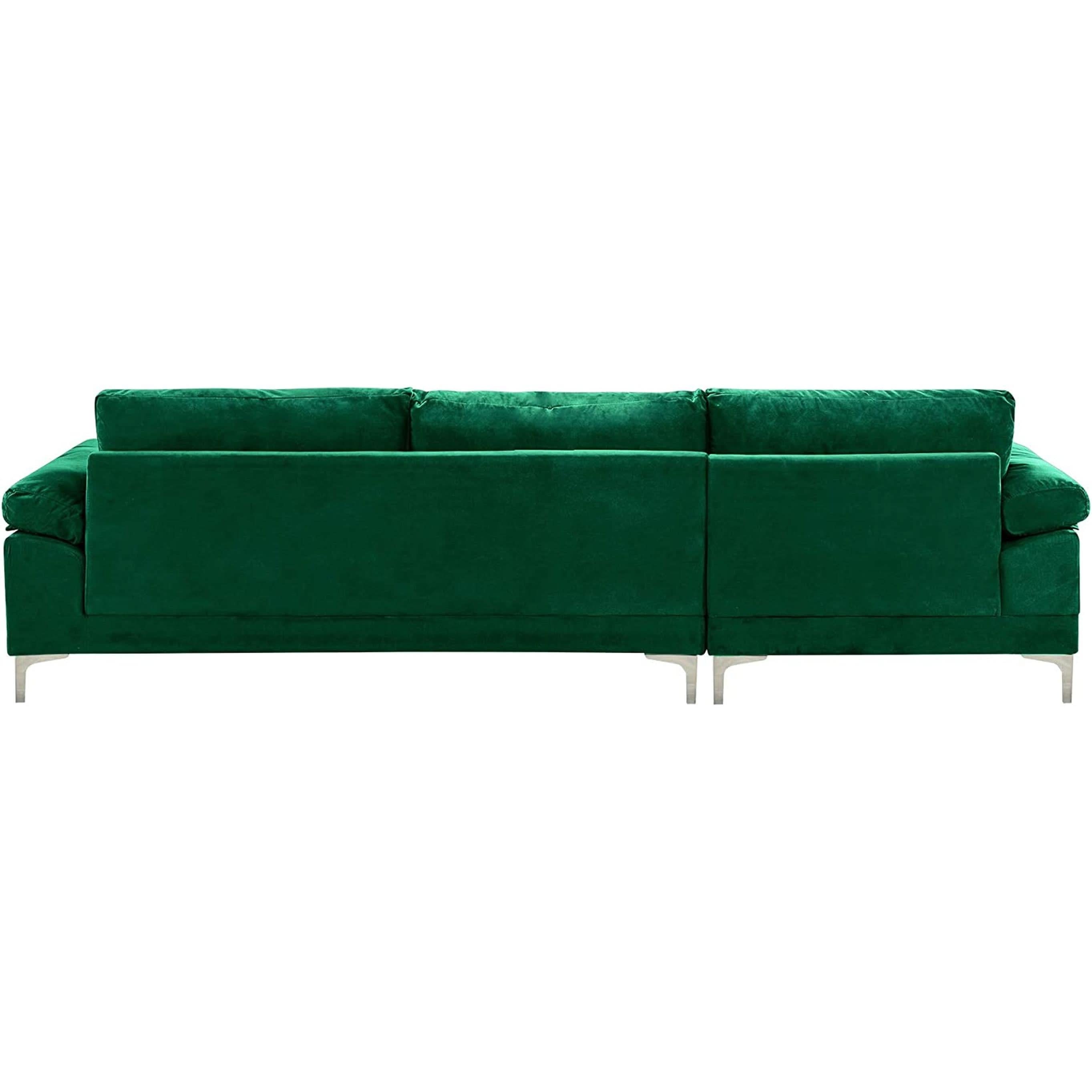 Green Velvet L Shaped Sectional Sofa With Wide Chaise
