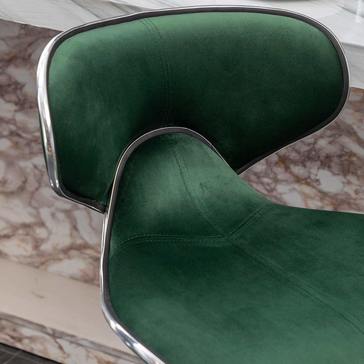 Green Velvet Upholstered Adjustable Swivel Bar Stools Set 2