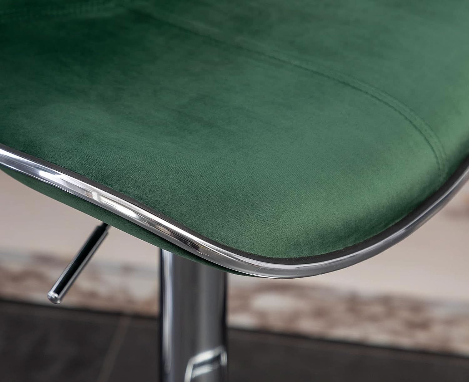 Green Velvet Upholstered Adjustable Swivel Bar Stools Set 2