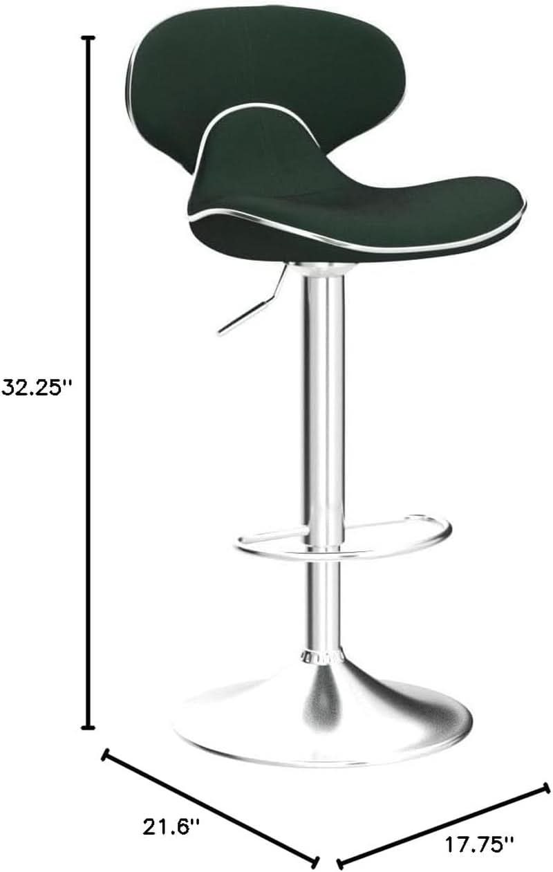 Green Velvet Upholstered Adjustable Swivel Bar Stools Set 2