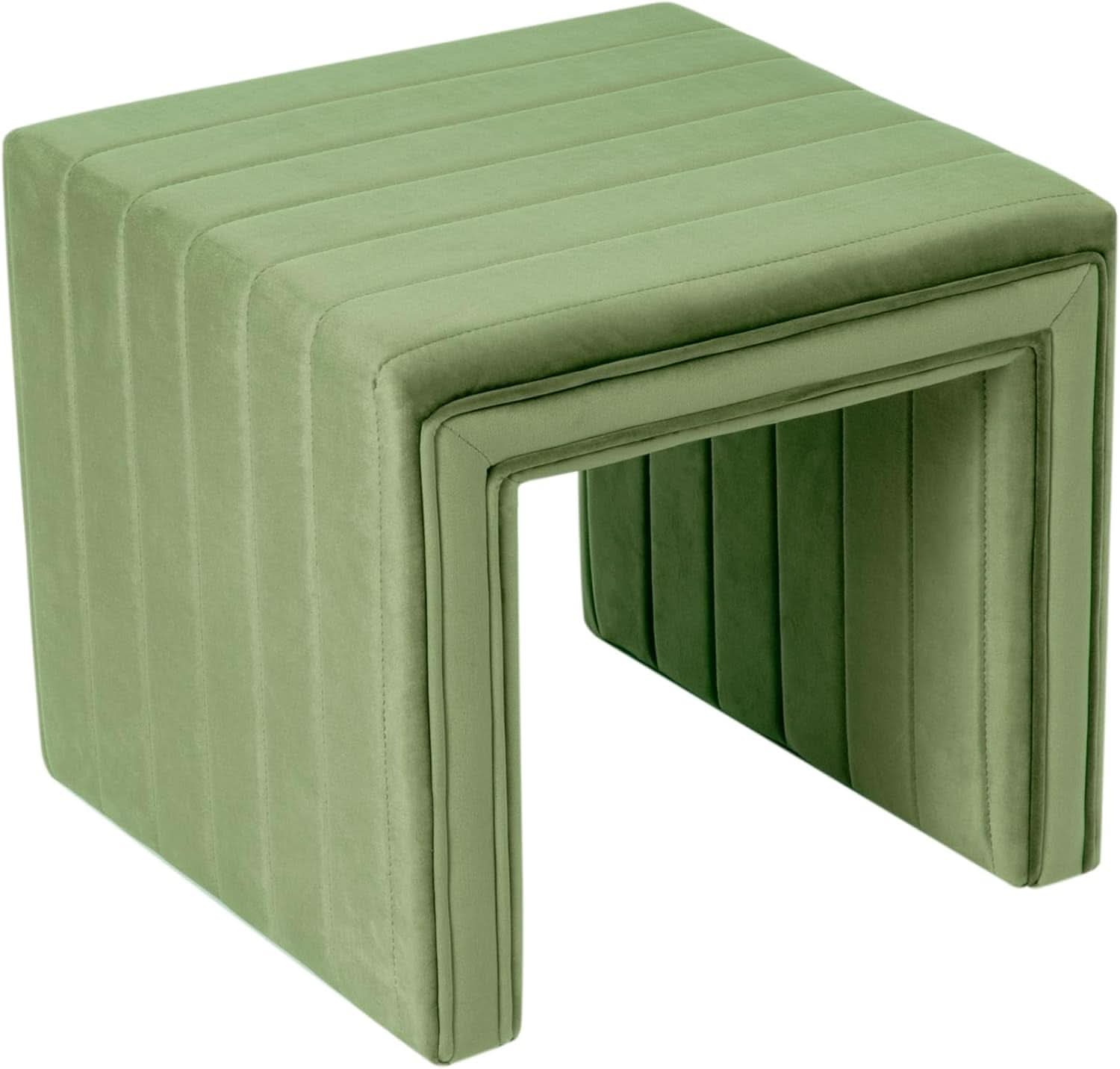 Green Velvety Tufted Ottoman Footstool 18.5 Inches