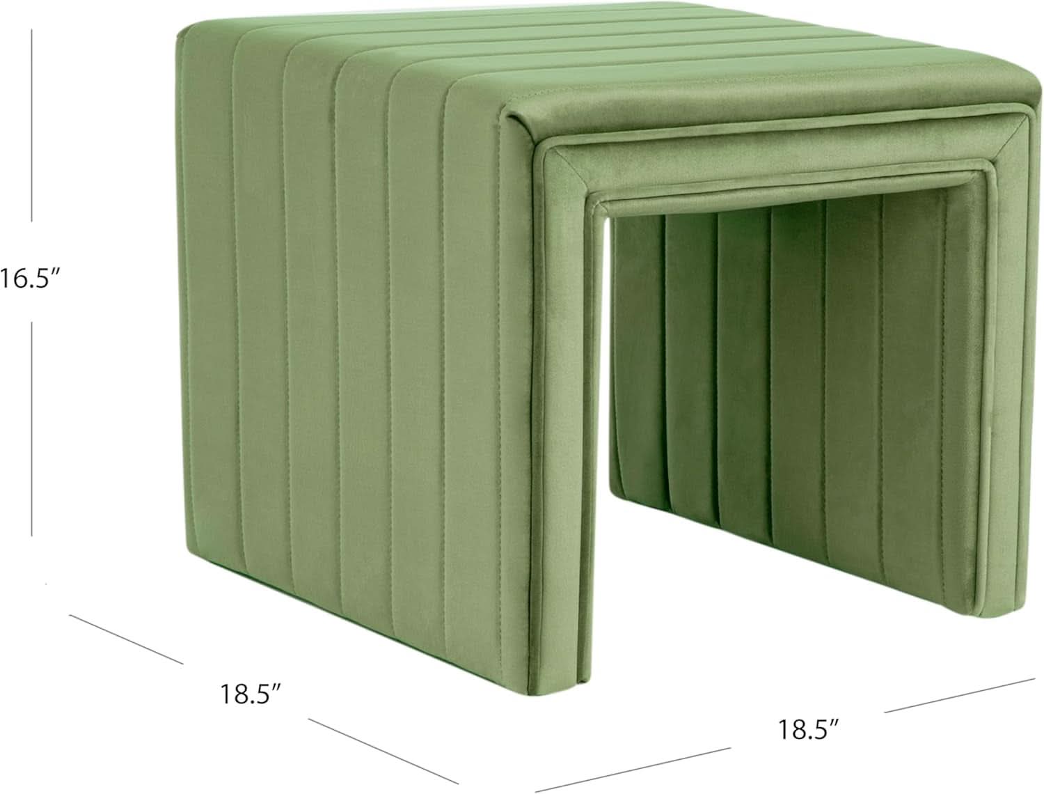 Green Velvety Tufted Ottoman Footstool 18.5 Inches