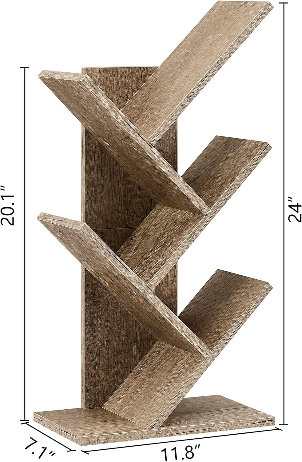 Greige 4 Tier Tree Bookshelf Modern Storage Bookcase