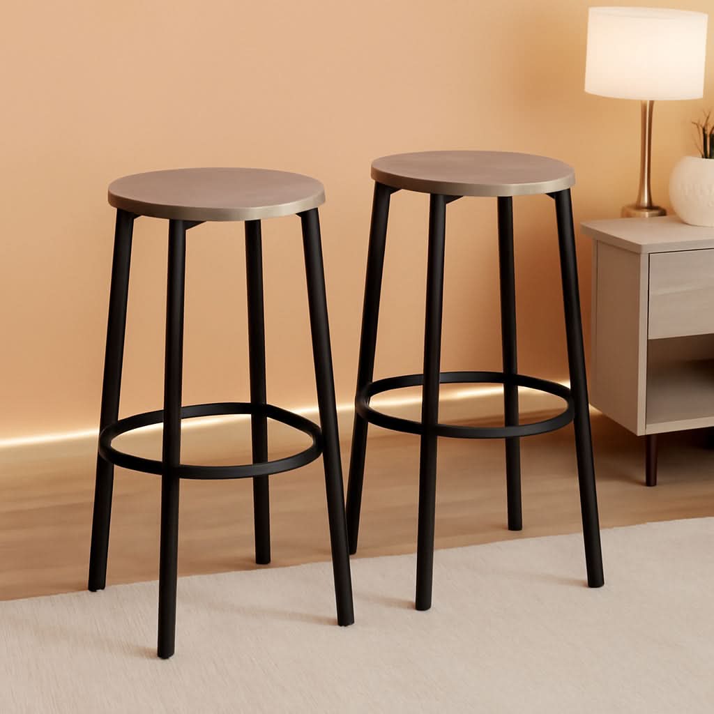 Greige Bar Stools Set Of 2 11.8 Inch Square Seats With Footrest