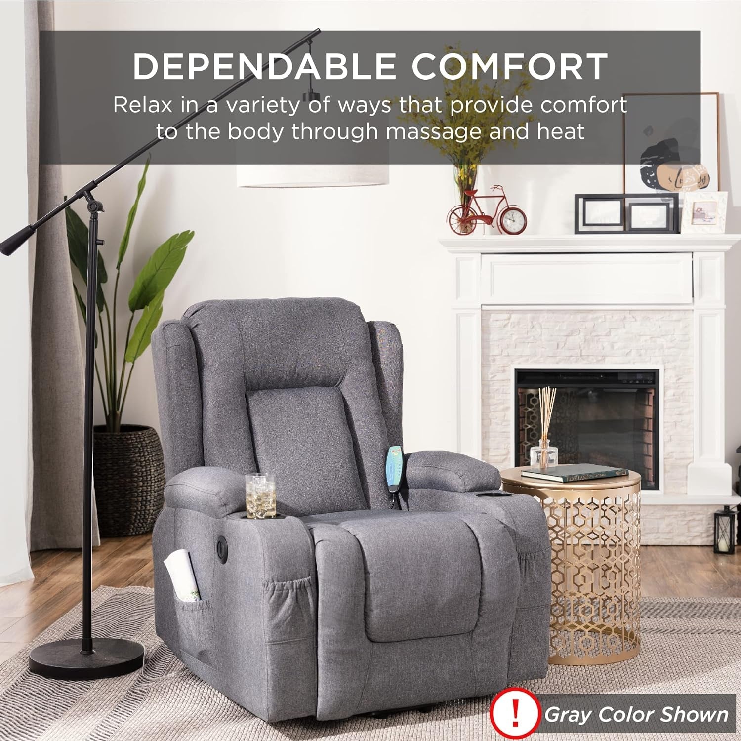 Greige Power Lift Chair With Massage And Heat Home Use