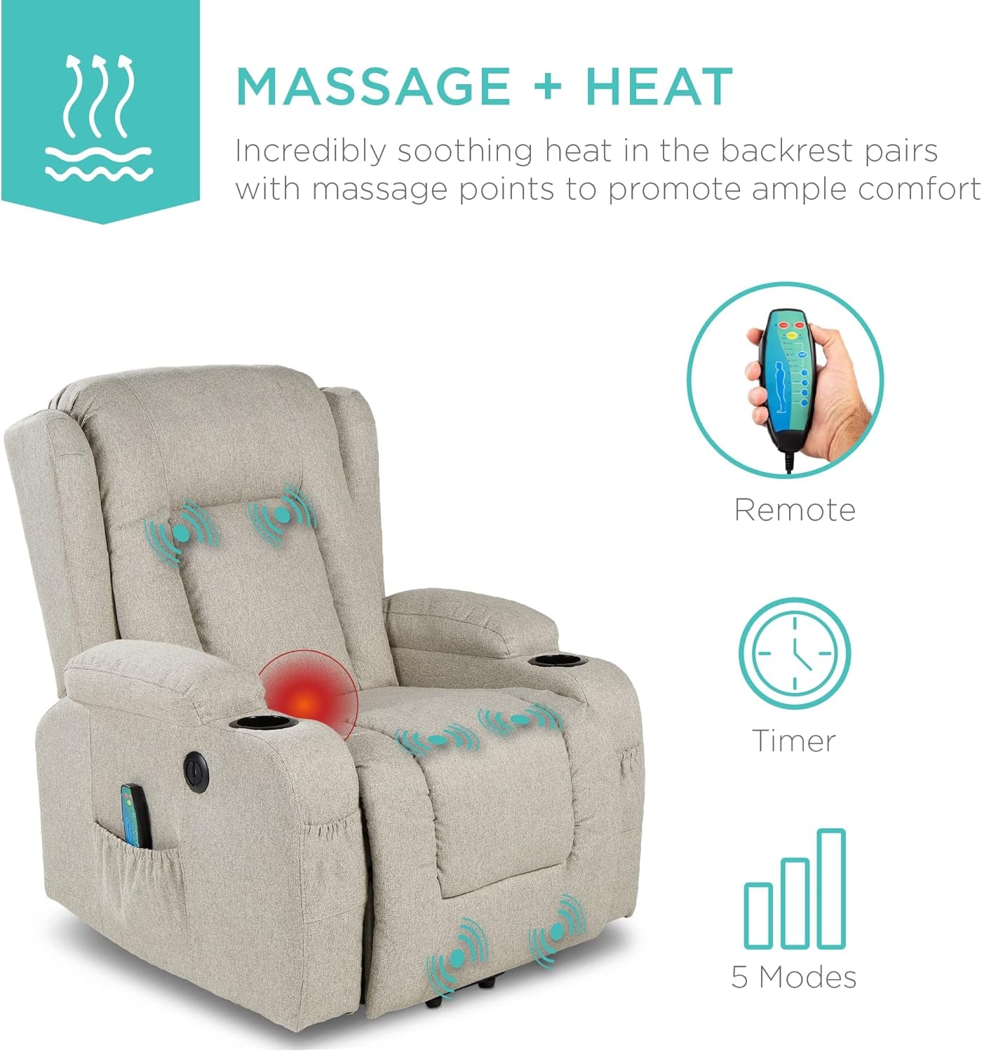 Greige Power Lift Chair With Massage And Heat Home Use