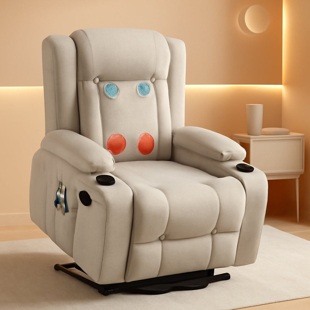 Greige Power Lift Chair With Massage And Heat Home Use