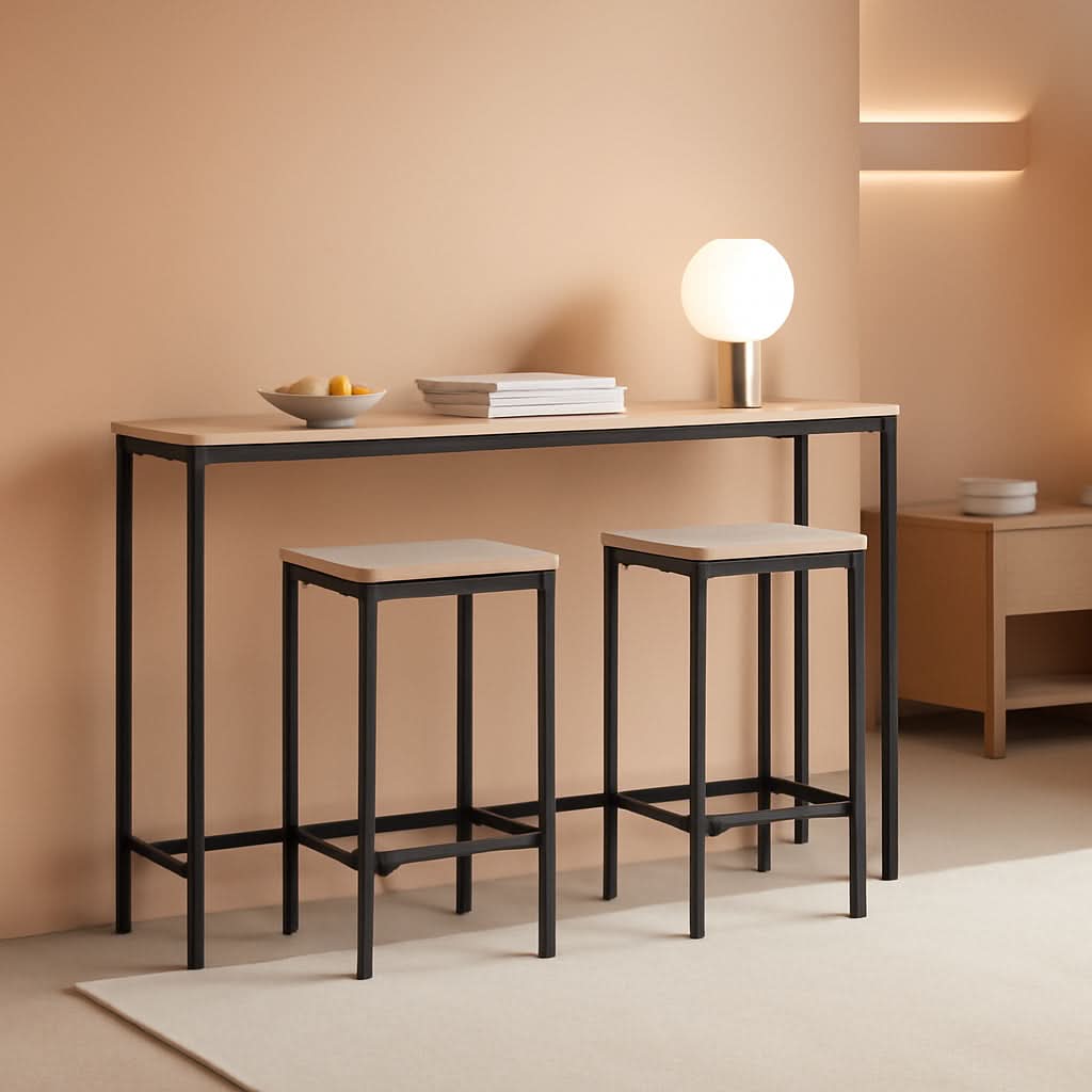 Greige Rectangular Industrial Bar Stool Set of 2, 15in Seat