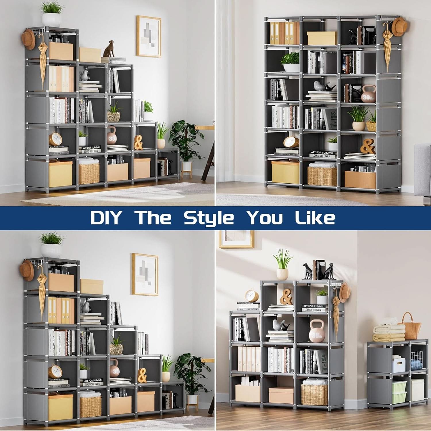 Grey 18 Cube Storage Organizer Tall Bookcase Shelf