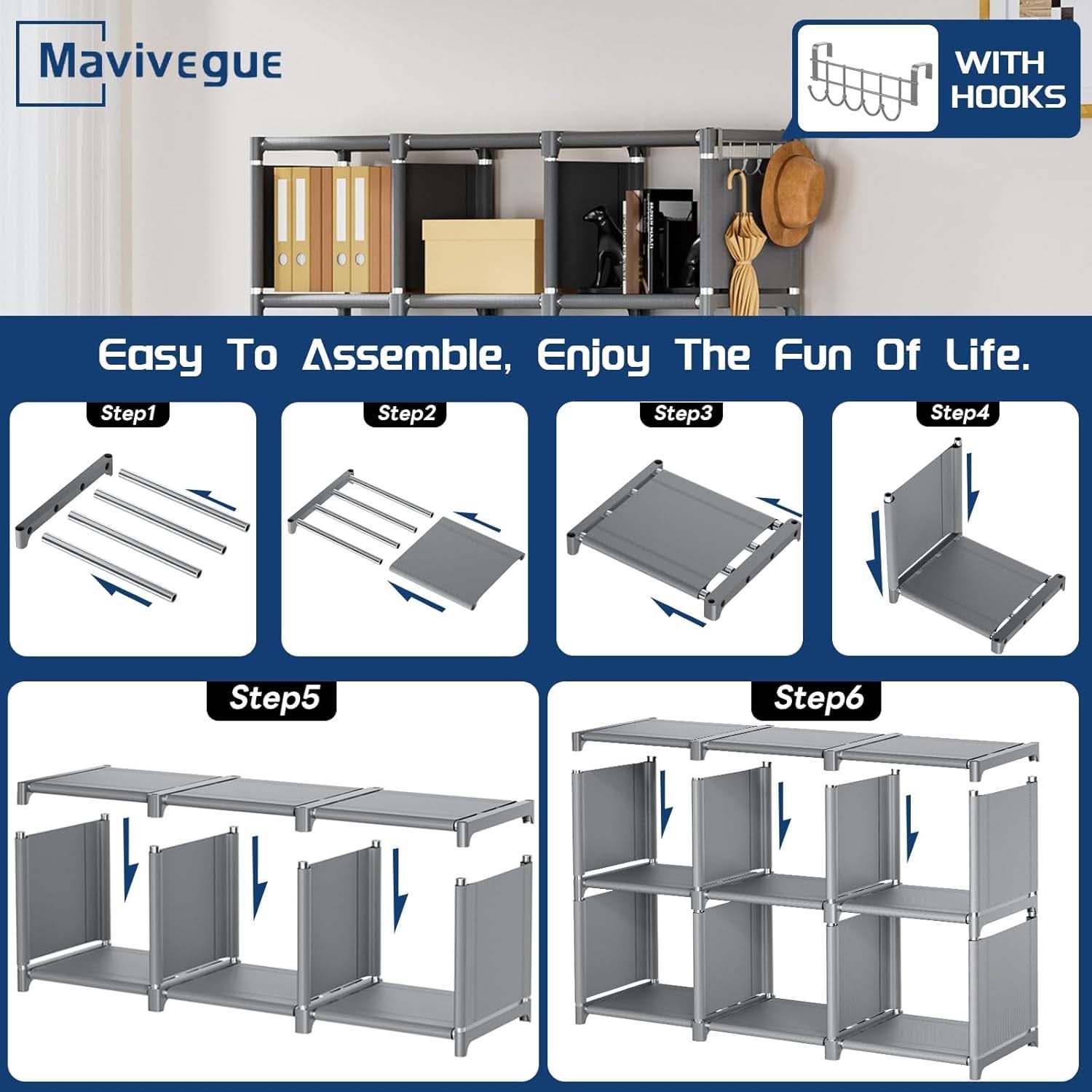 Grey 18 Cube Storage Organizer Tall Bookcase Shelf