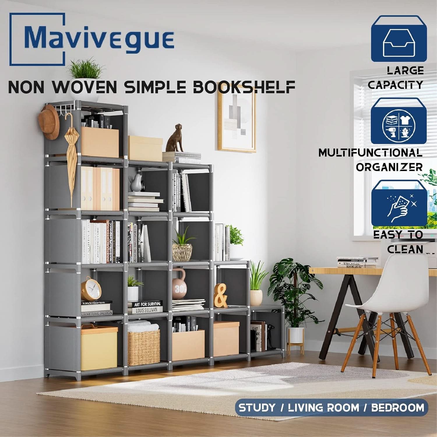 Grey 18 Cube Storage Organizer Tall Bookcase Shelf
