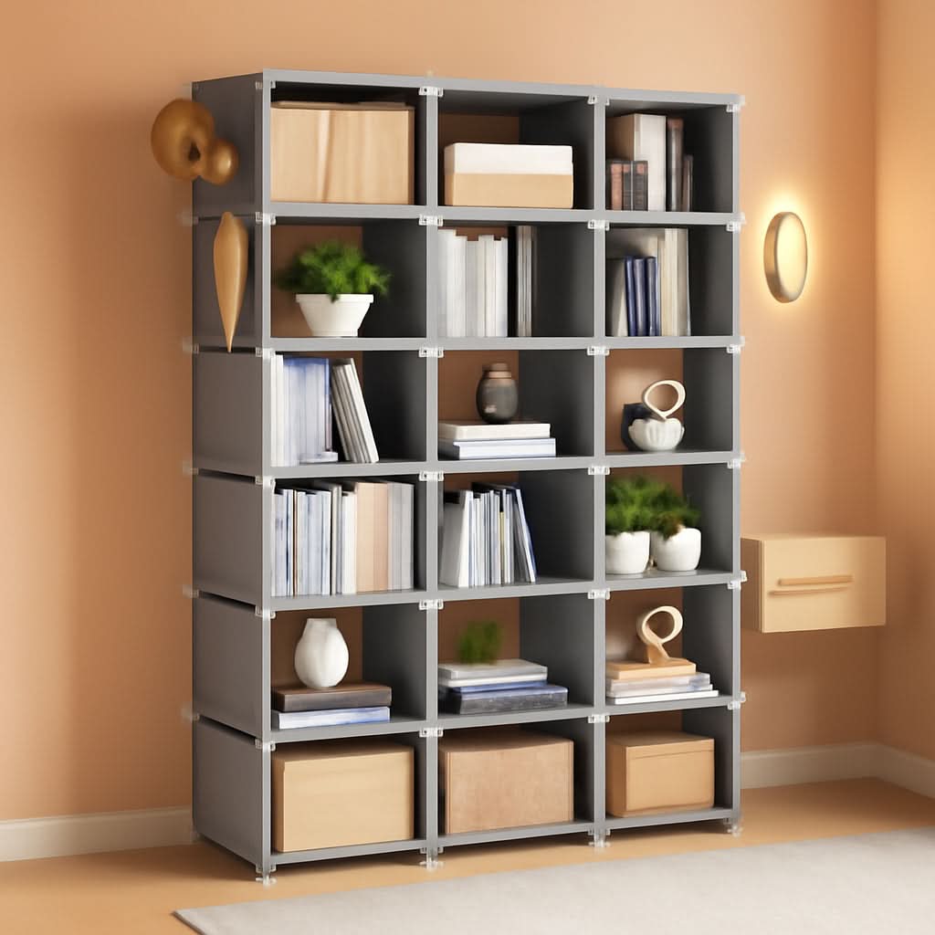 Grey 18 Cube Storage Organizer Tall Bookcase Shelf