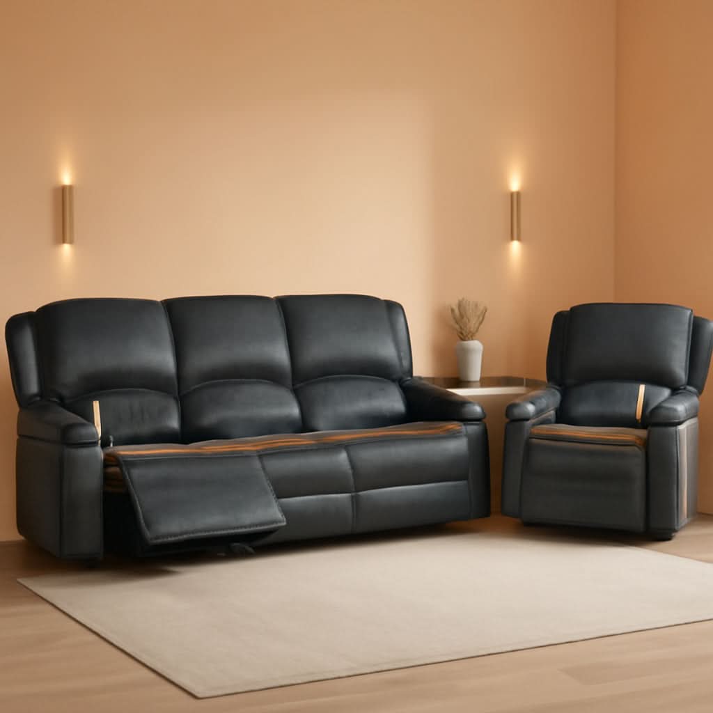 Grey 3 Seater Recliner Sofa Set With Removable Console For Living Room Comfort And Style