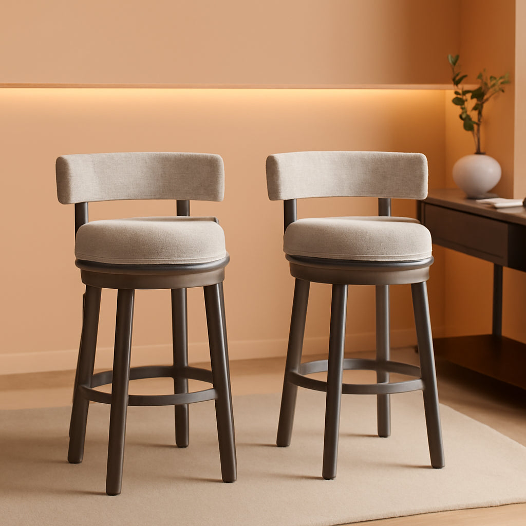 Grey 31 Inch Swivel Bar Stool Set Of 2 With Upholstered Back
