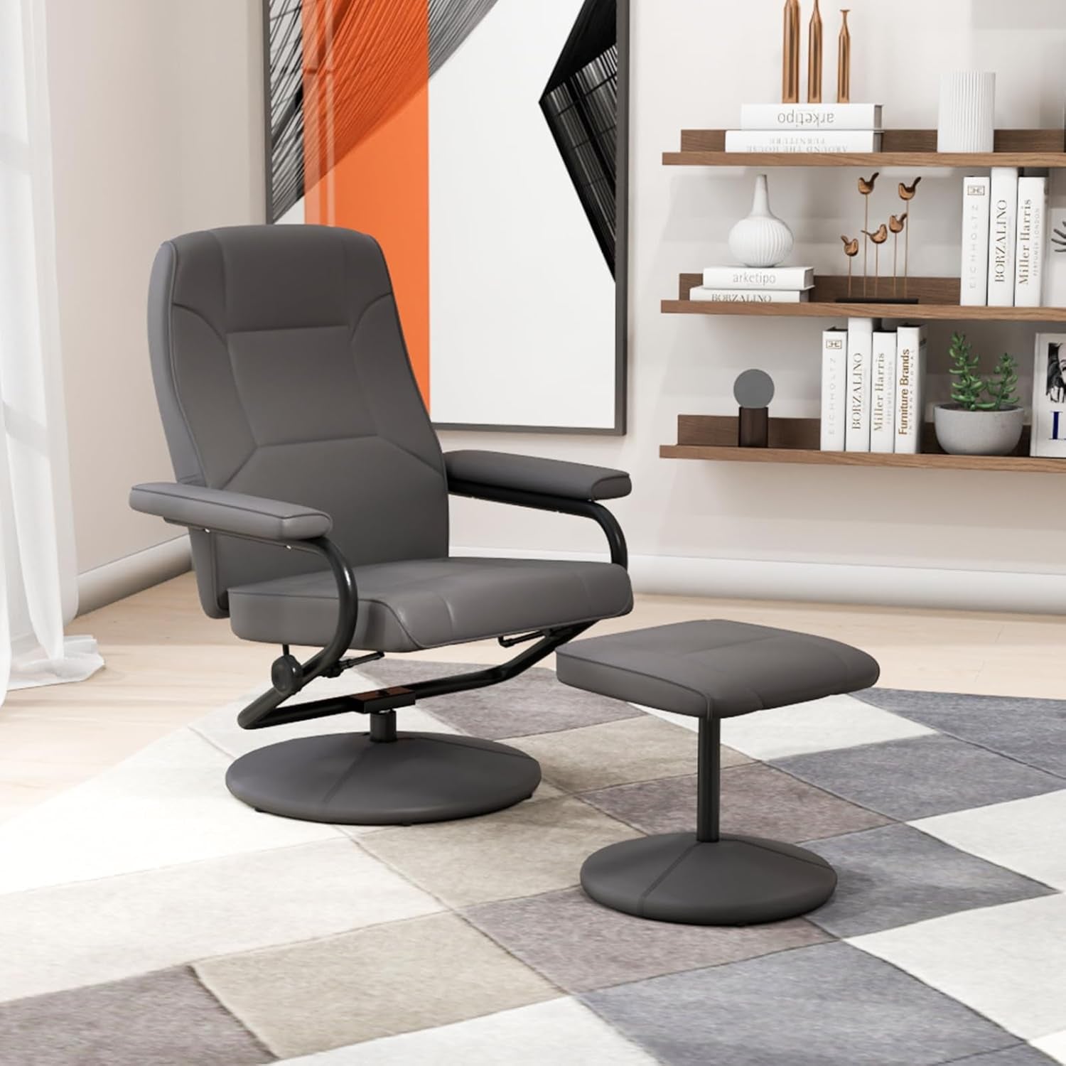 Grey 360 Degree Swivel Recliner Chair With Ottoman