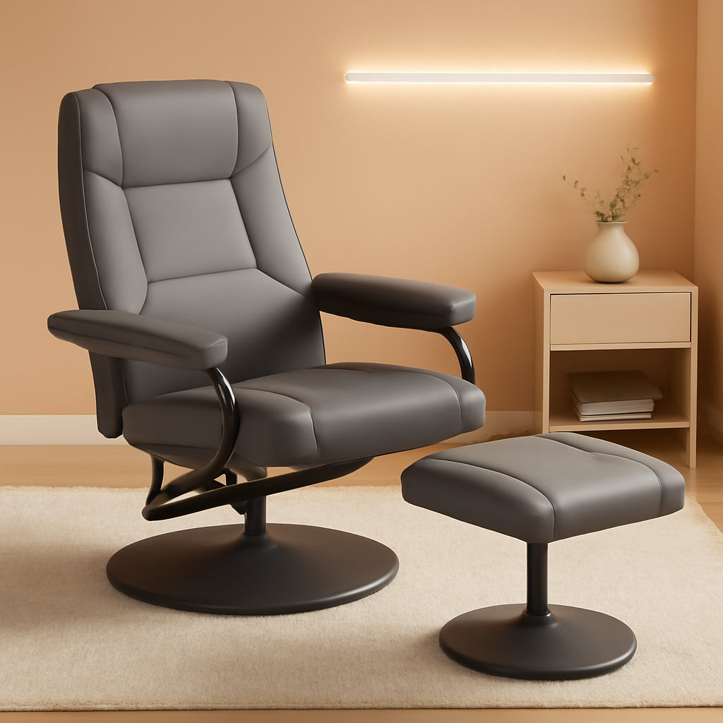 Grey 360 Degree Swivel Recliner Chair With Ottoman