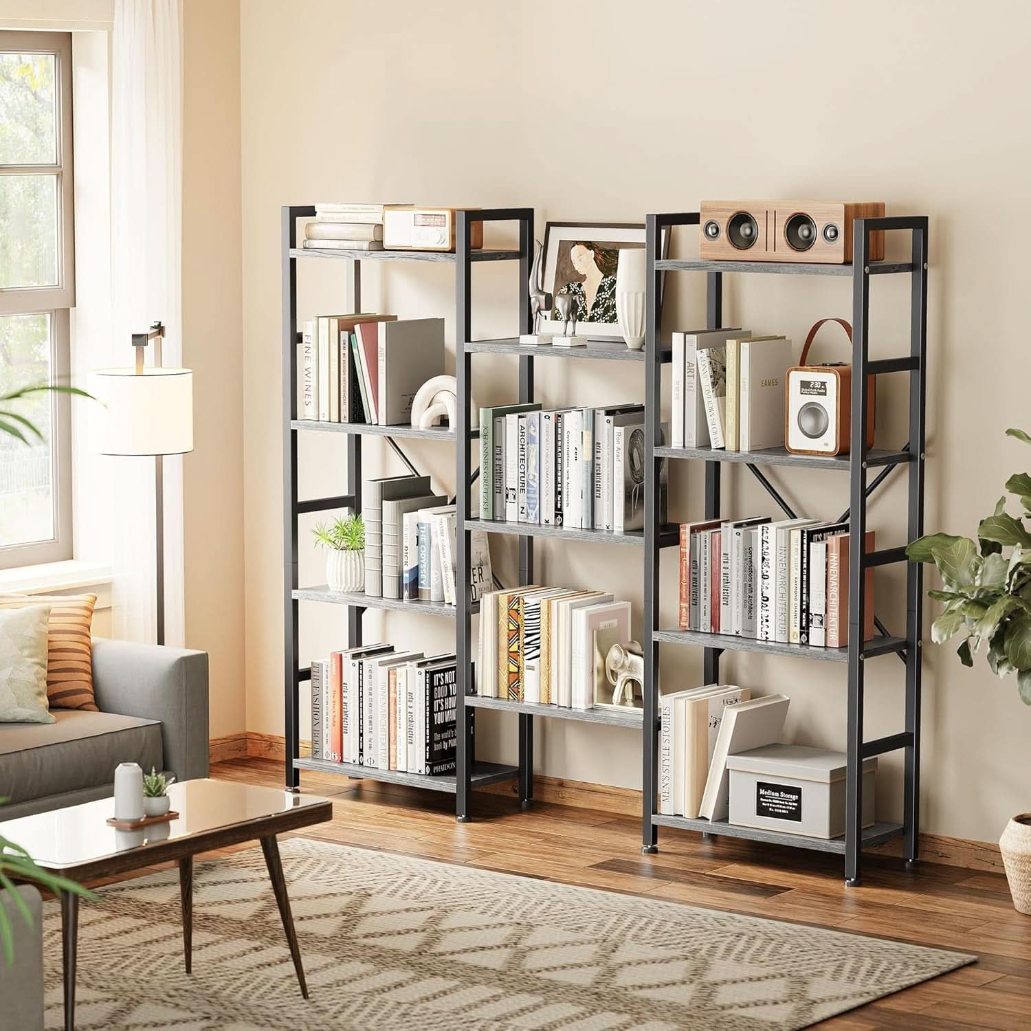 Grey 4 Tier Ladder Bookshelf With 11 Open Shelves For Home