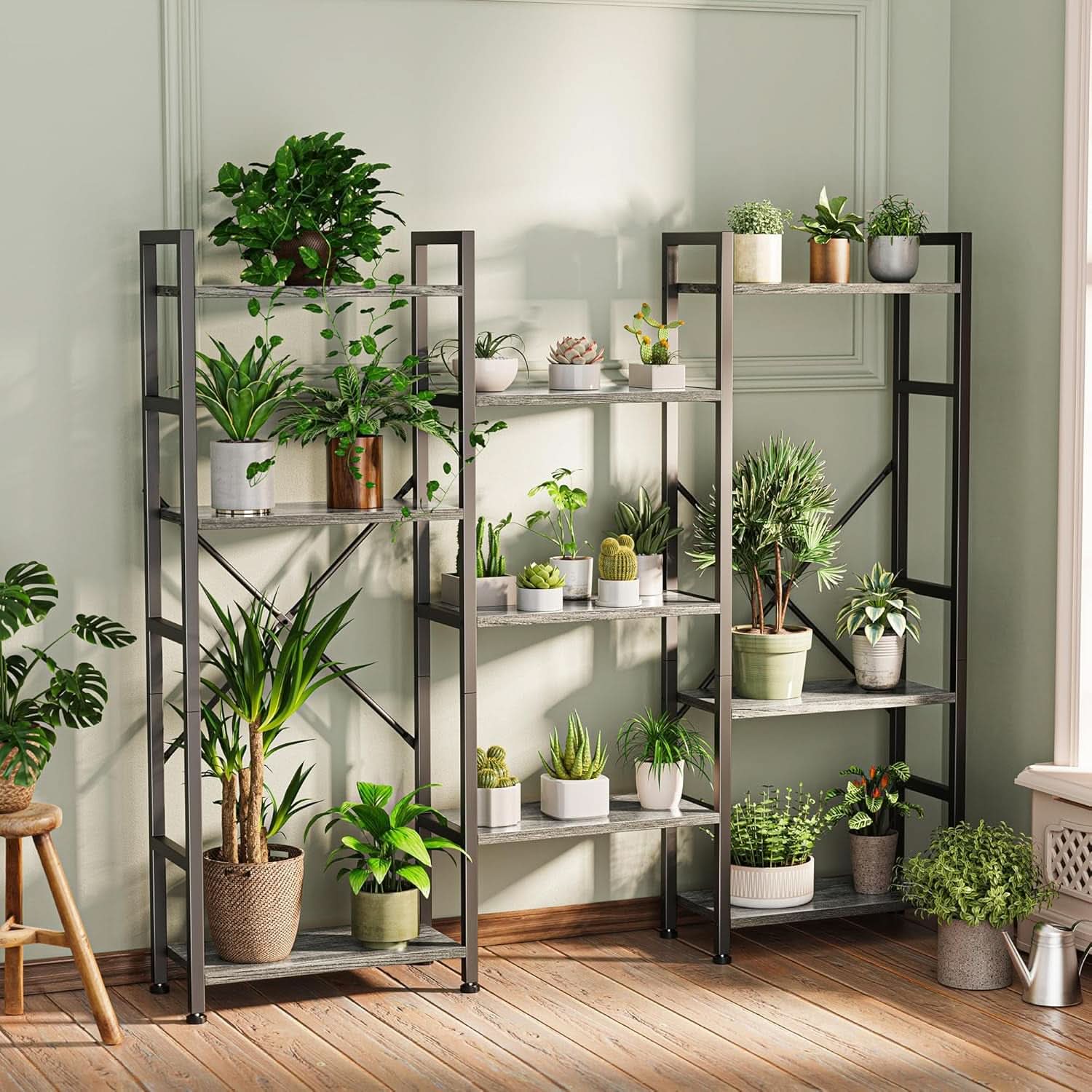 Grey 4 Tier Ladder Bookshelf With 11 Open Shelves For Home