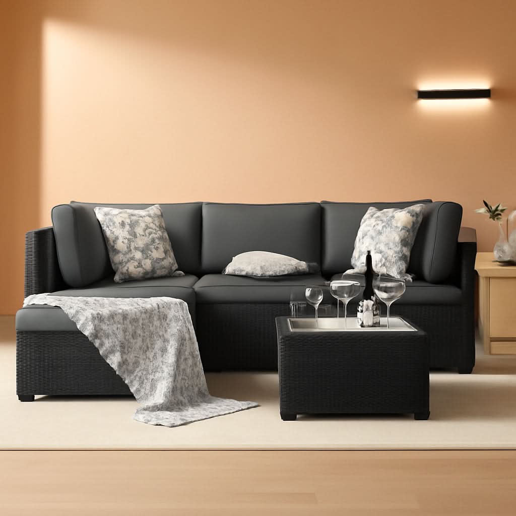 Grey 5 Piece Outdoor Patio Sectional Set With Ottoman