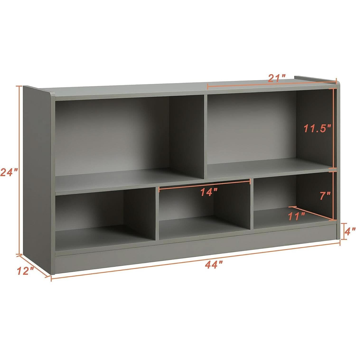 Grey 5 Section Toy Organizer And Bookshelf For Kids Storage