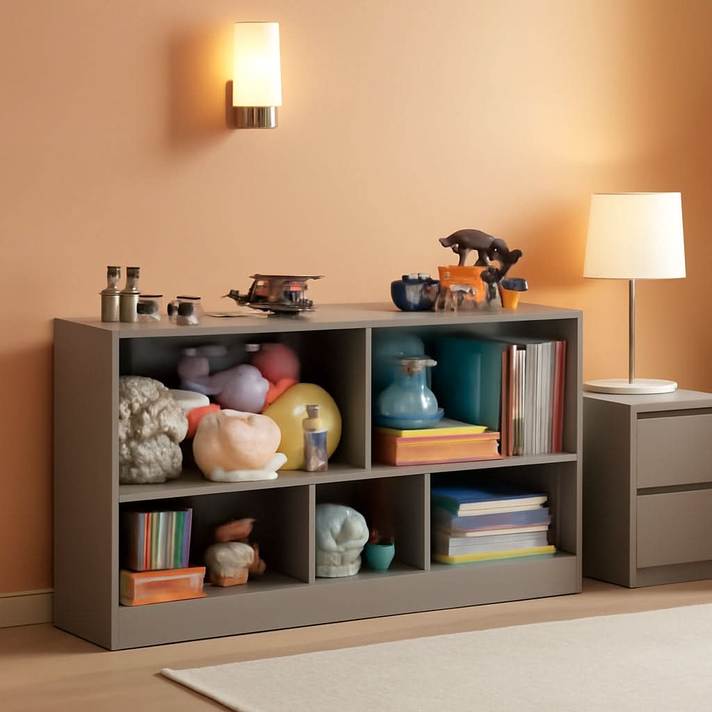 Grey 5 Section Toy Organizer And Bookshelf For Kids Storage
