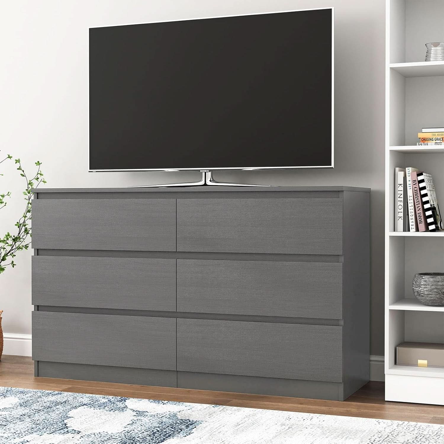Grey 6 Drawer Dresser for Bedroom Modern Wood Storage