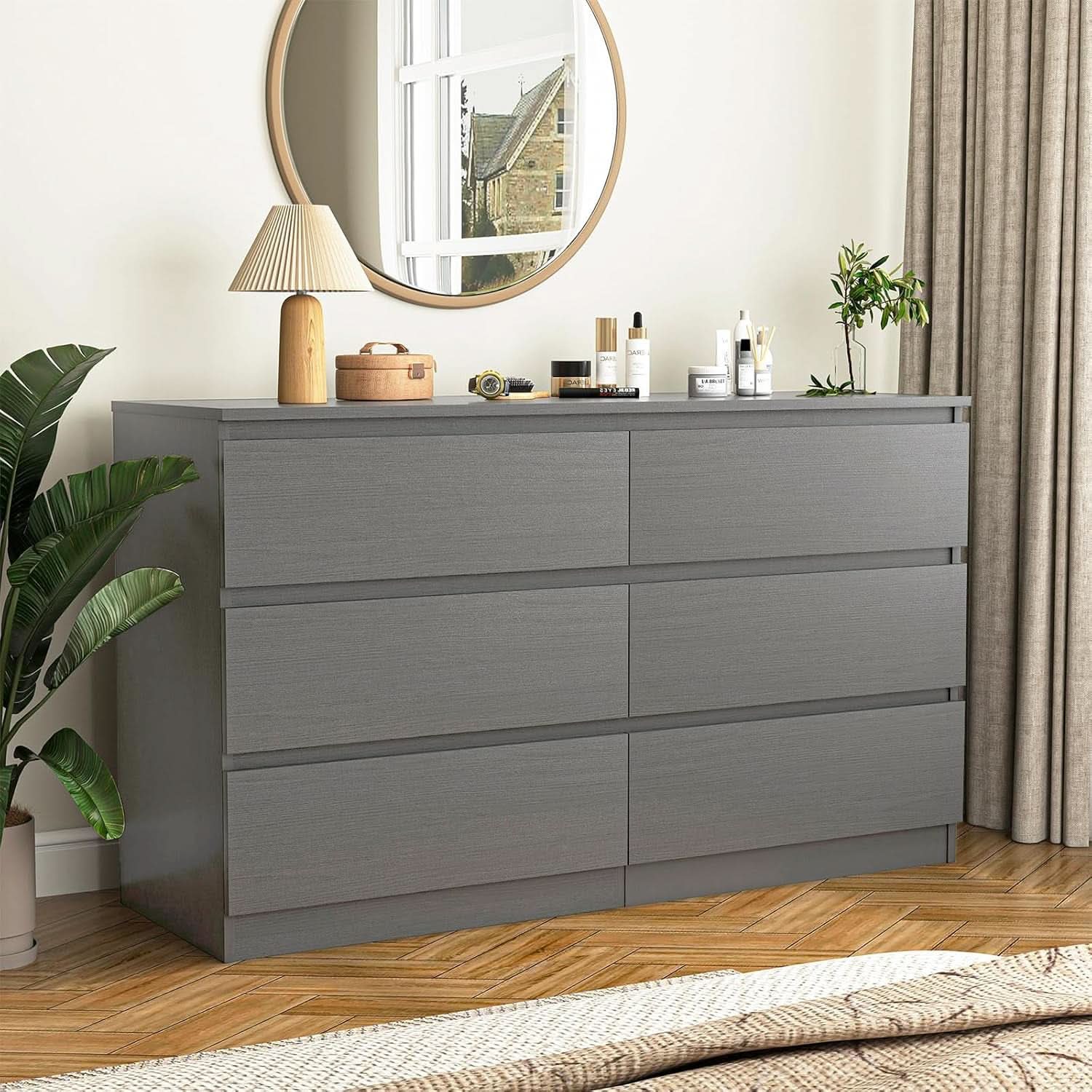Grey 6 Drawer Dresser for Bedroom Modern Wood Storage
