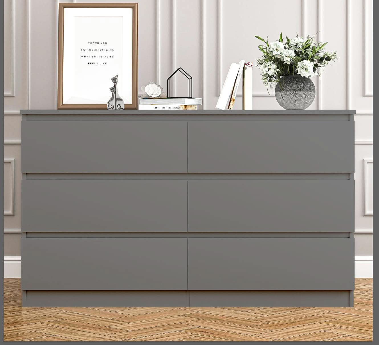 Grey 6 Drawer Dresser for Bedroom Modern Wood Storage