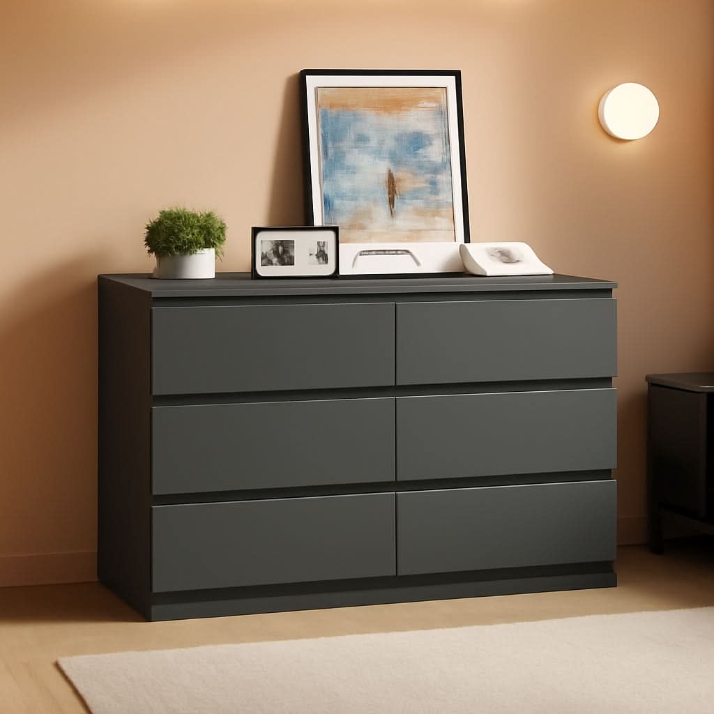 Grey 6 Drawer Dresser for Bedroom Modern Wood Storage