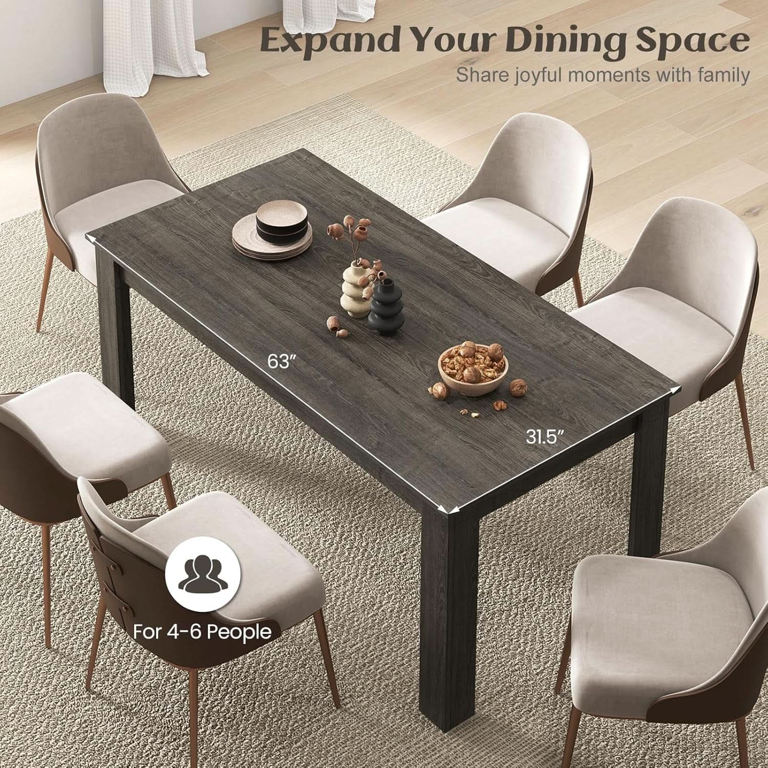 Grey 63 Inch Dining Table Farmhouse Kitchen Center Table