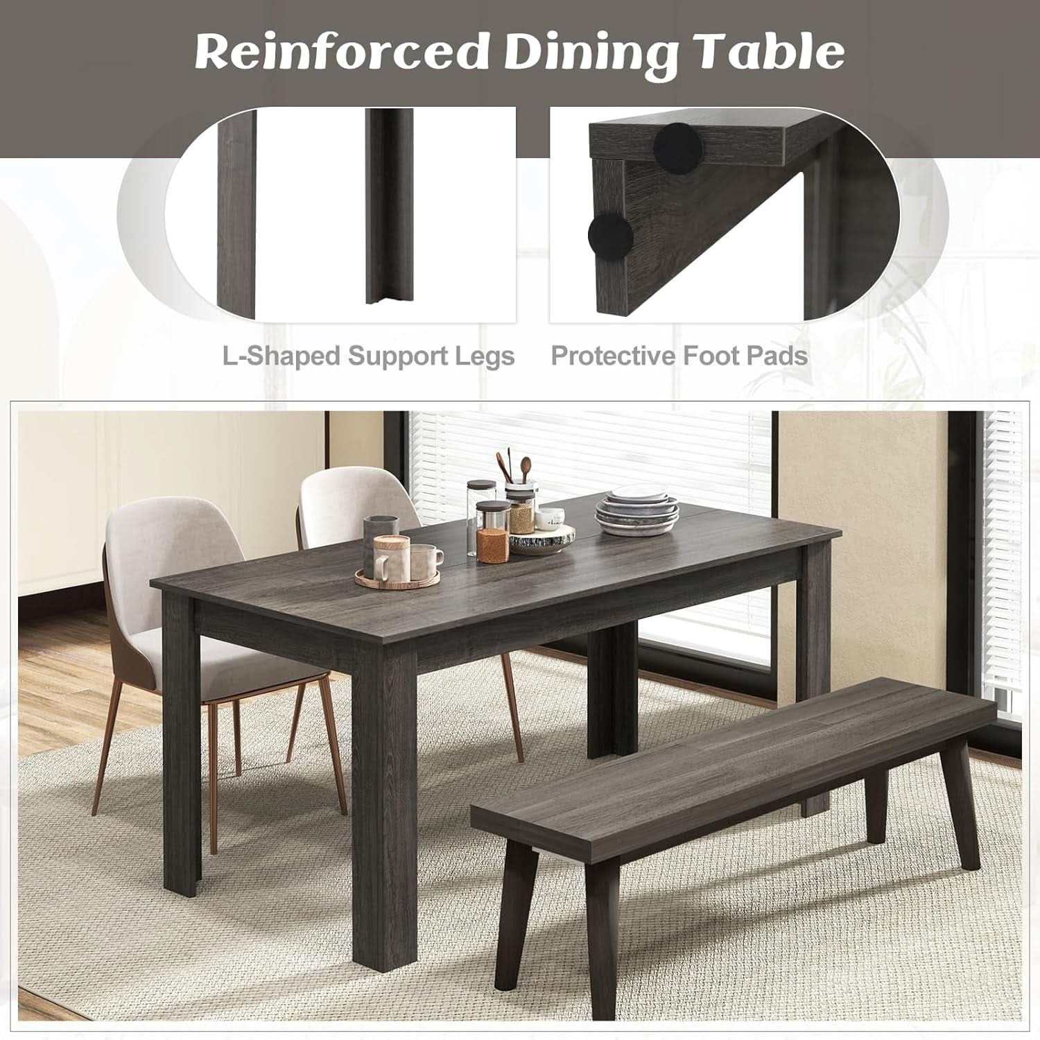Grey 63 Inch Dining Table Farmhouse Kitchen Center Table