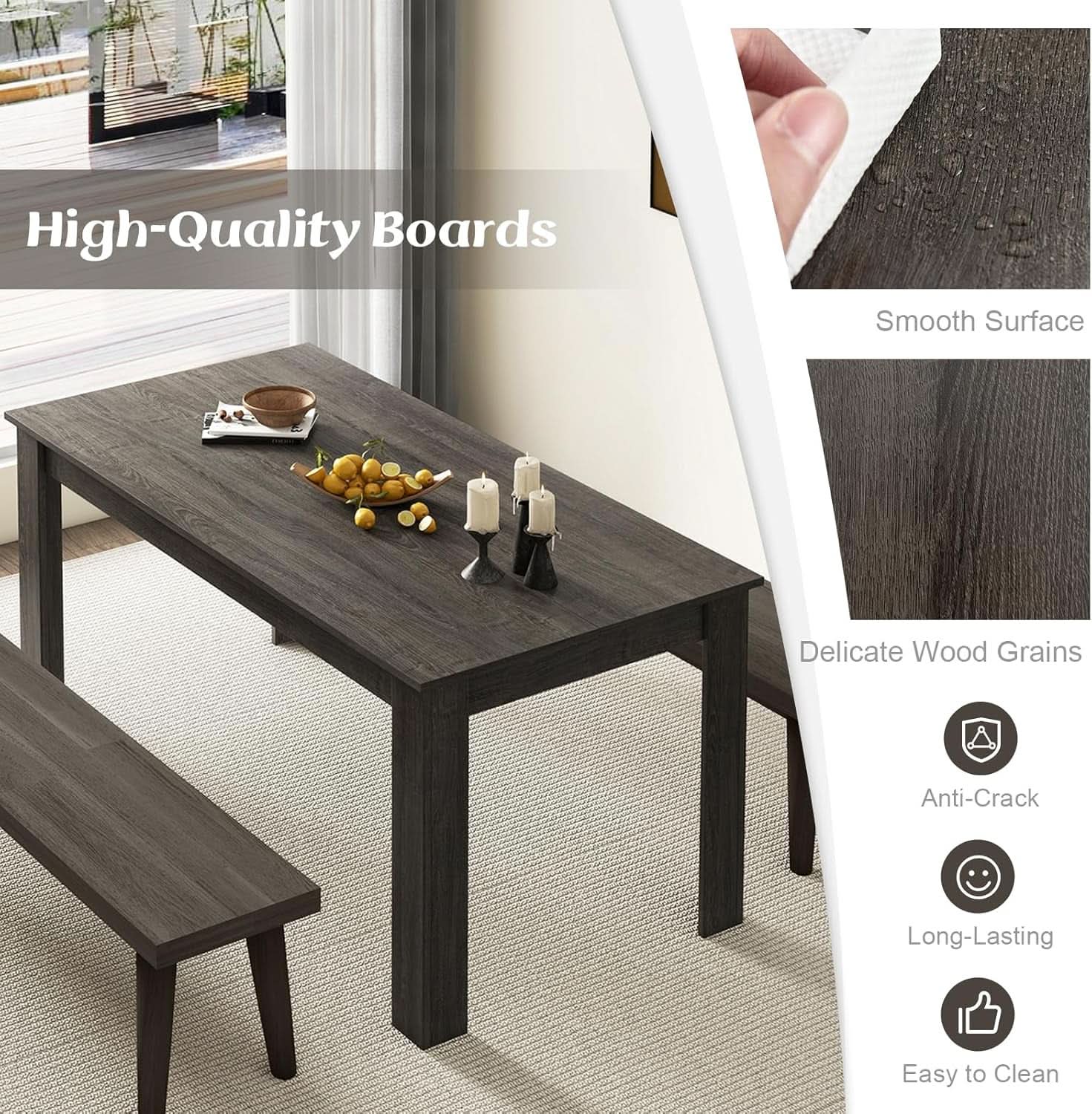 Grey 63 Inch Dining Table Farmhouse Kitchen Center Table