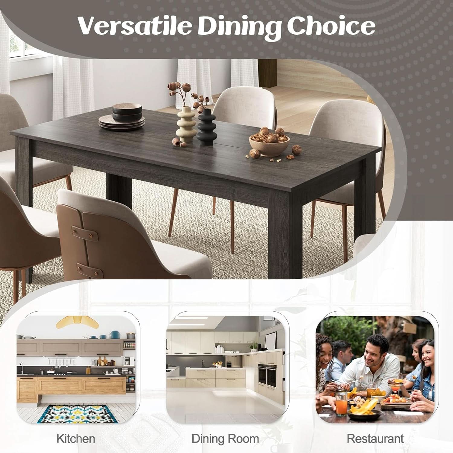 Grey 63 Inch Dining Table Farmhouse Kitchen Center Table