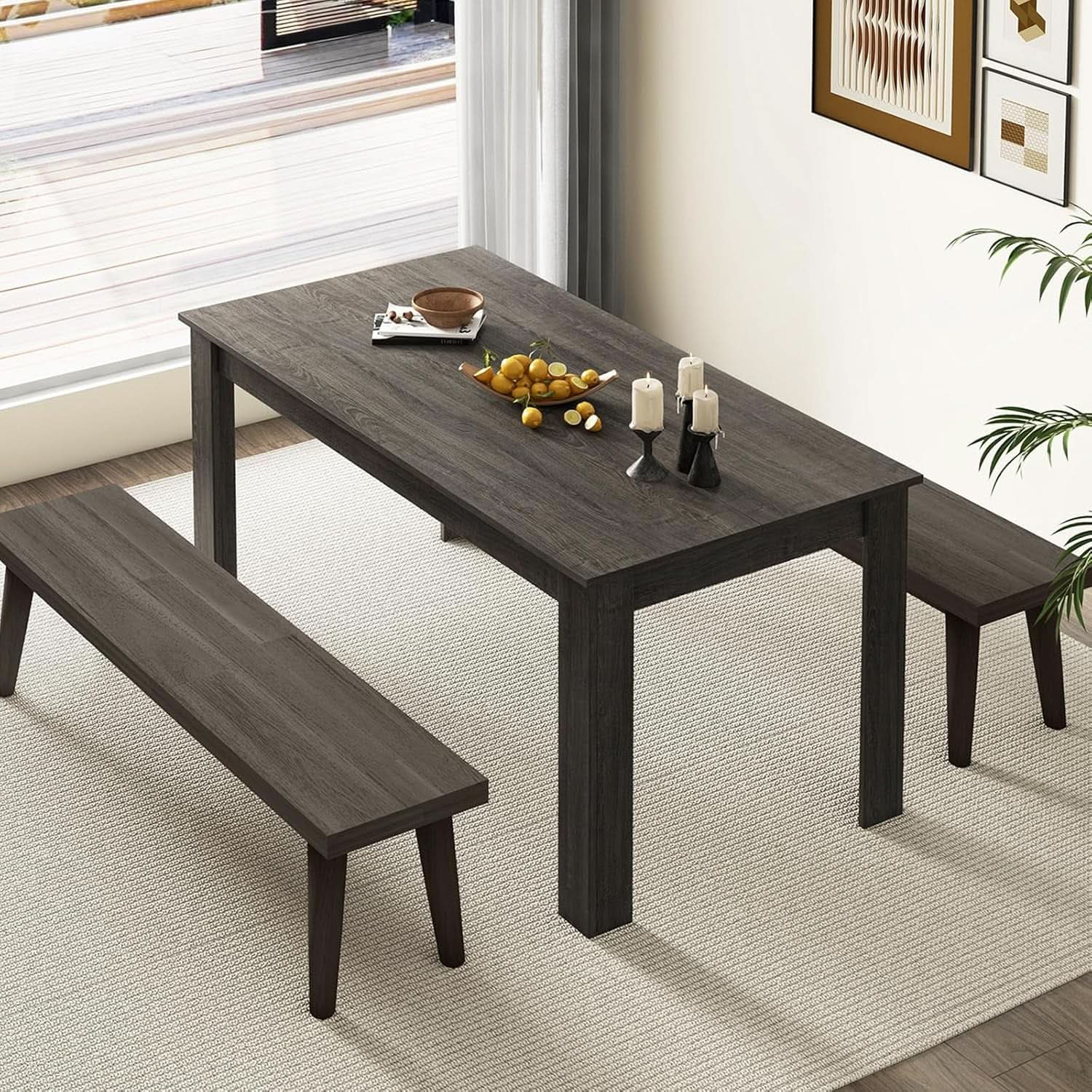 Grey 63 Inch Dining Table Farmhouse Kitchen Center Table