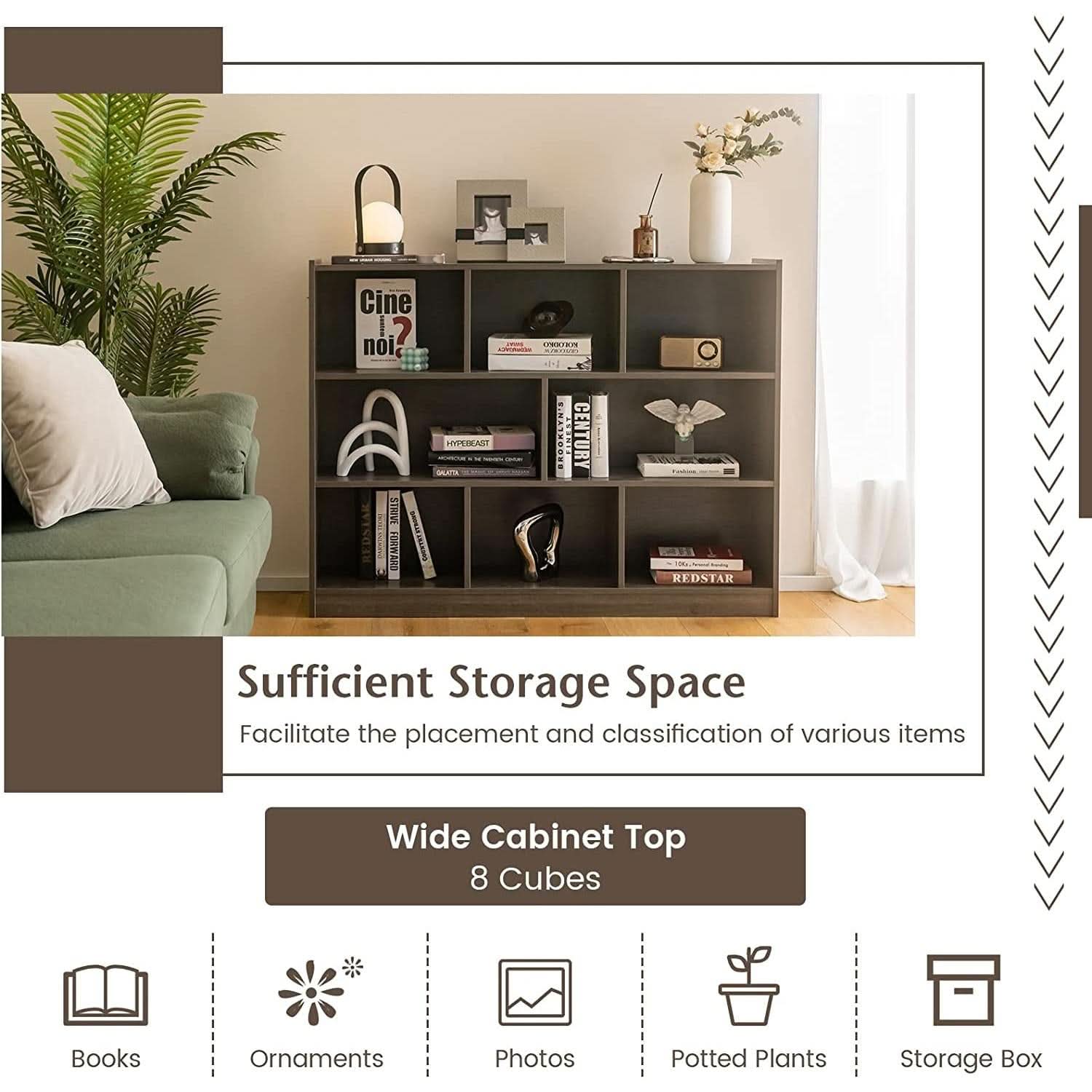 Grey 8 Cube Modular Bookcase For Living Rooms With Display