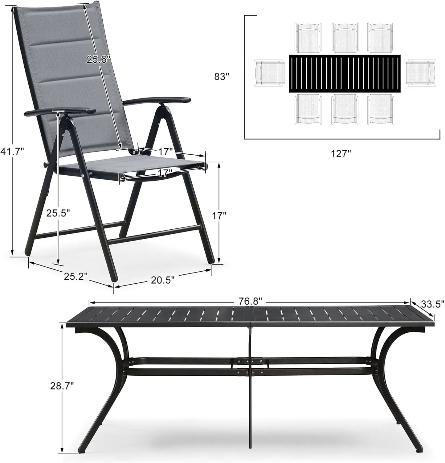 Grey 9 Piece Outdoor Patio Dining Set With 8 Folding Chairs And Aluminum Table