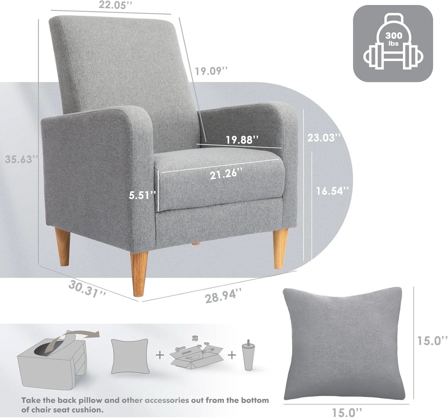 Grey Accent Chairs With Wood Legs For Living Room Space