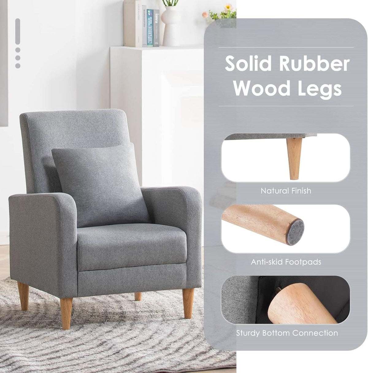 Grey Accent Chairs With Wood Legs For Living Room Space