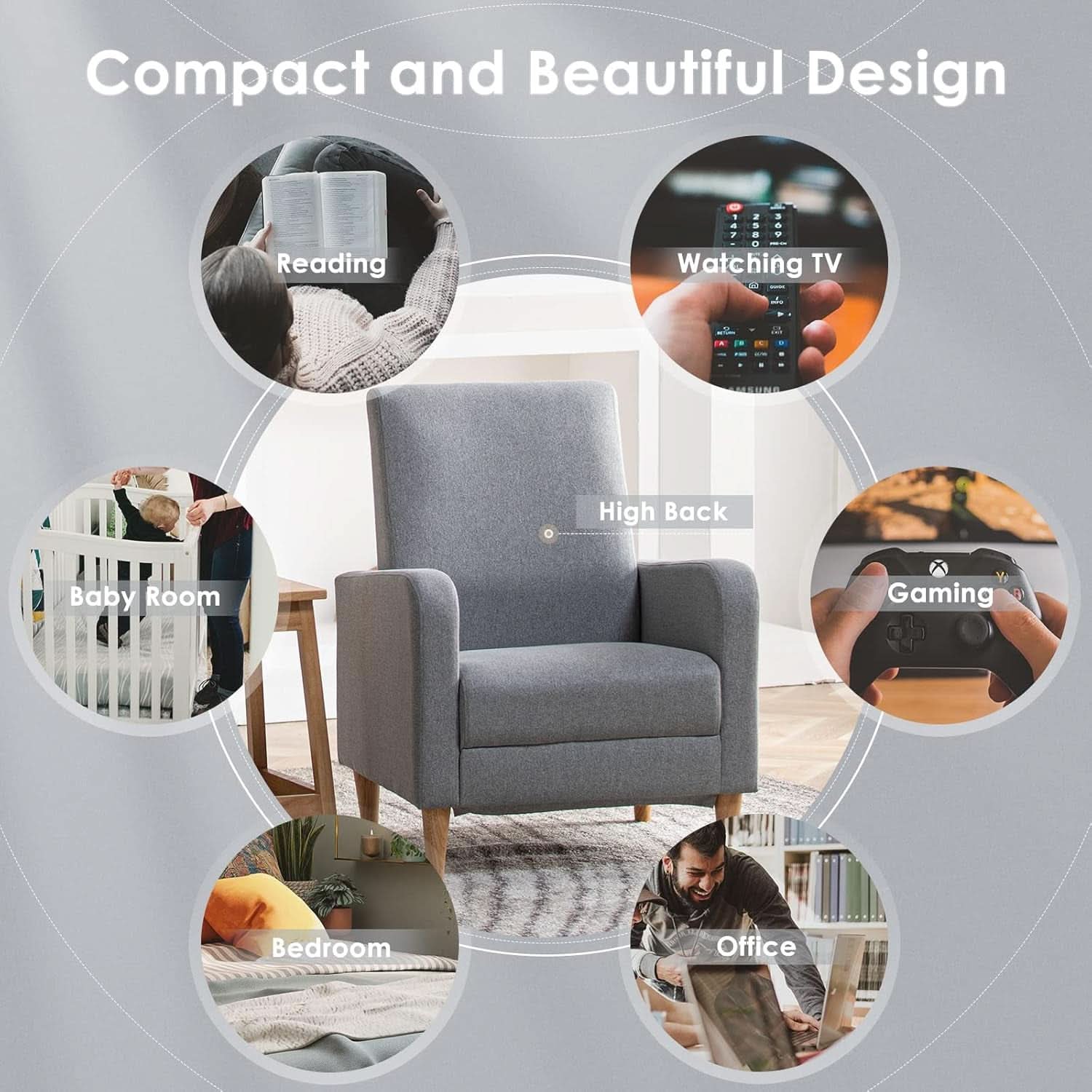 Grey Accent Chairs With Wood Legs For Living Room Space