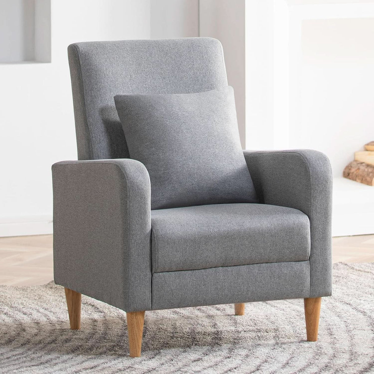 Grey Accent Chairs With Wood Legs For Living Room Space