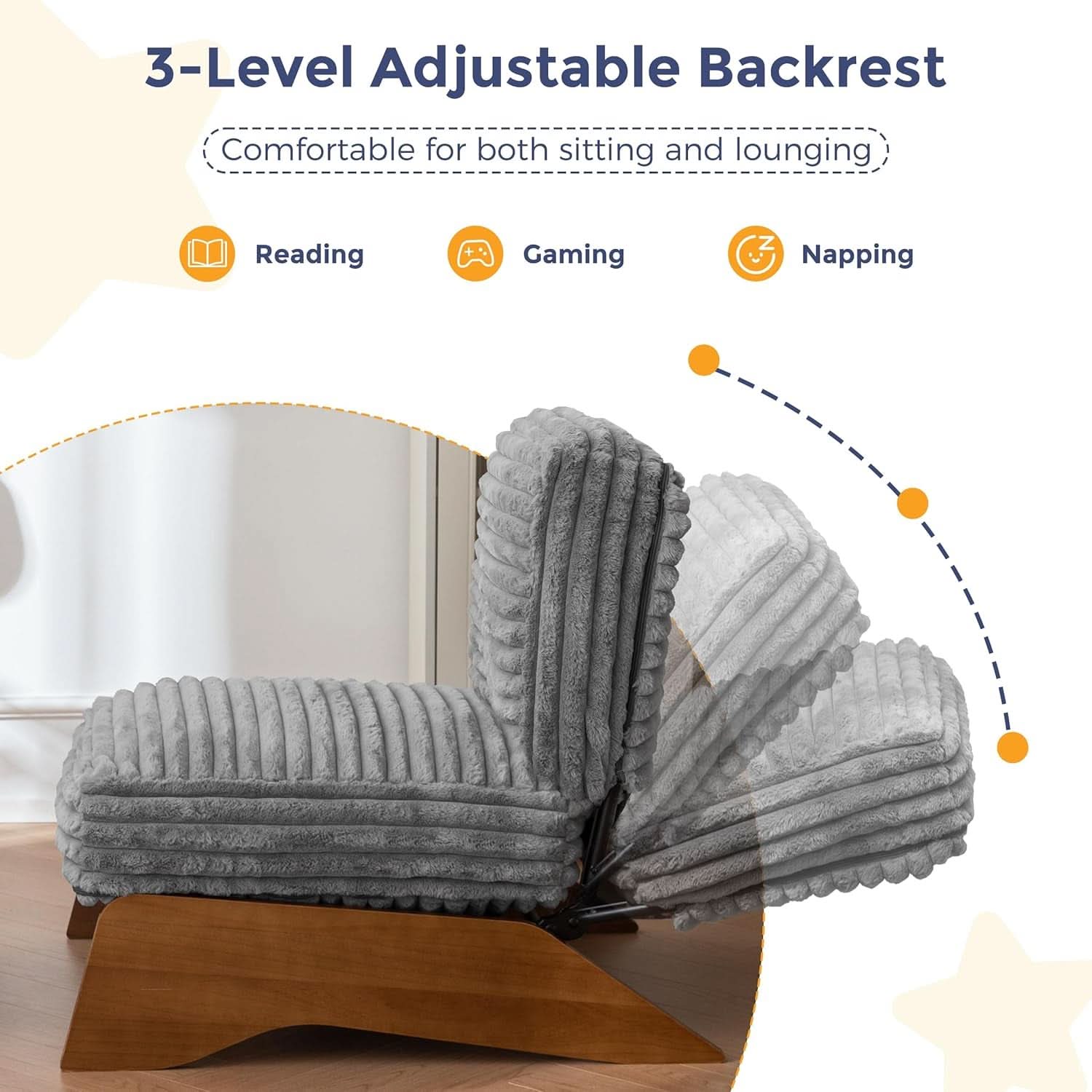 Grey Adjustable Accent Chair Featuring Plush Ottoman