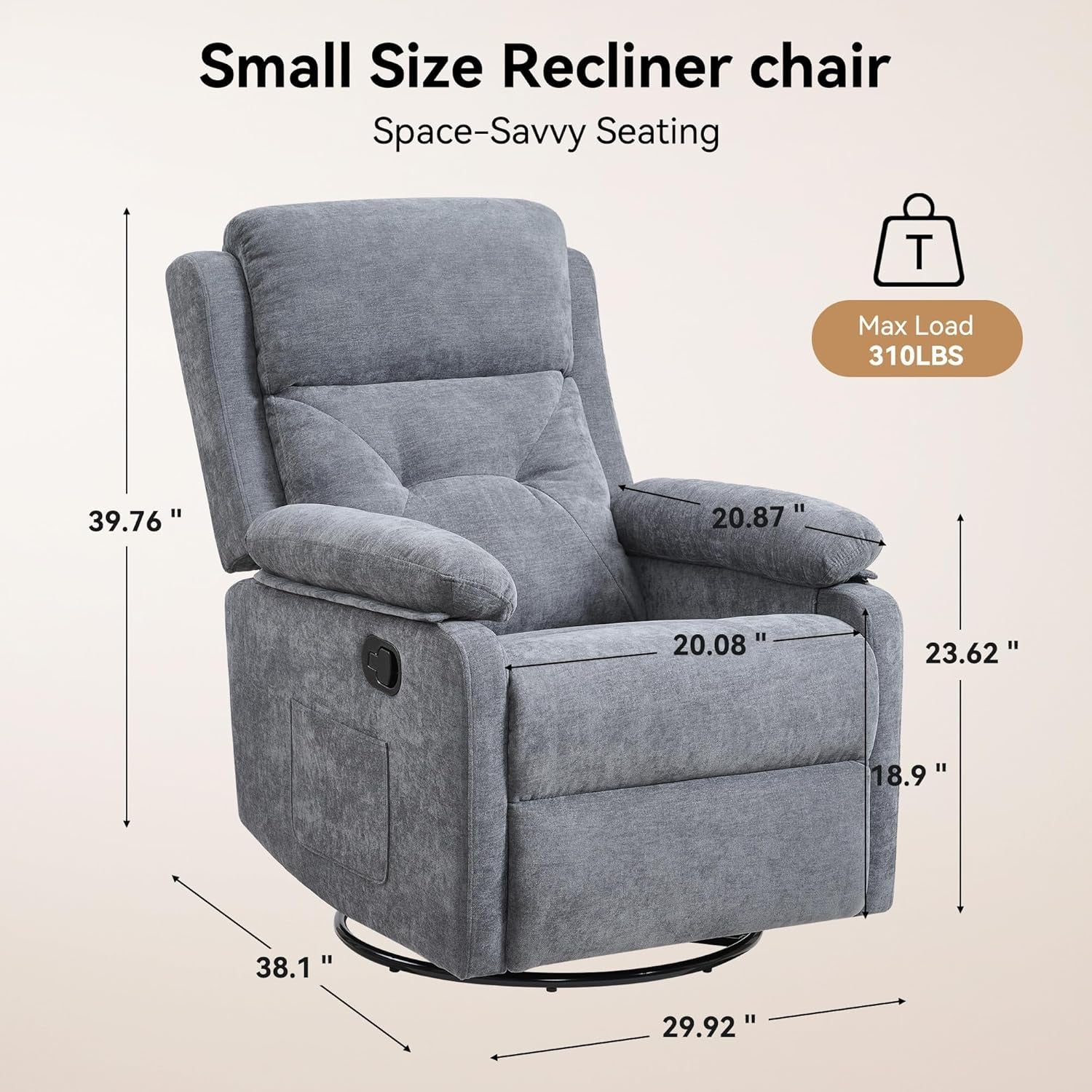 Grey Adjustable Swivel Rocker Recliner Chair With Adjustable Backrest